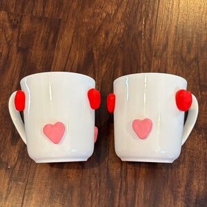 Set of 2 Heart Accent Red and Pink Heart Mugs